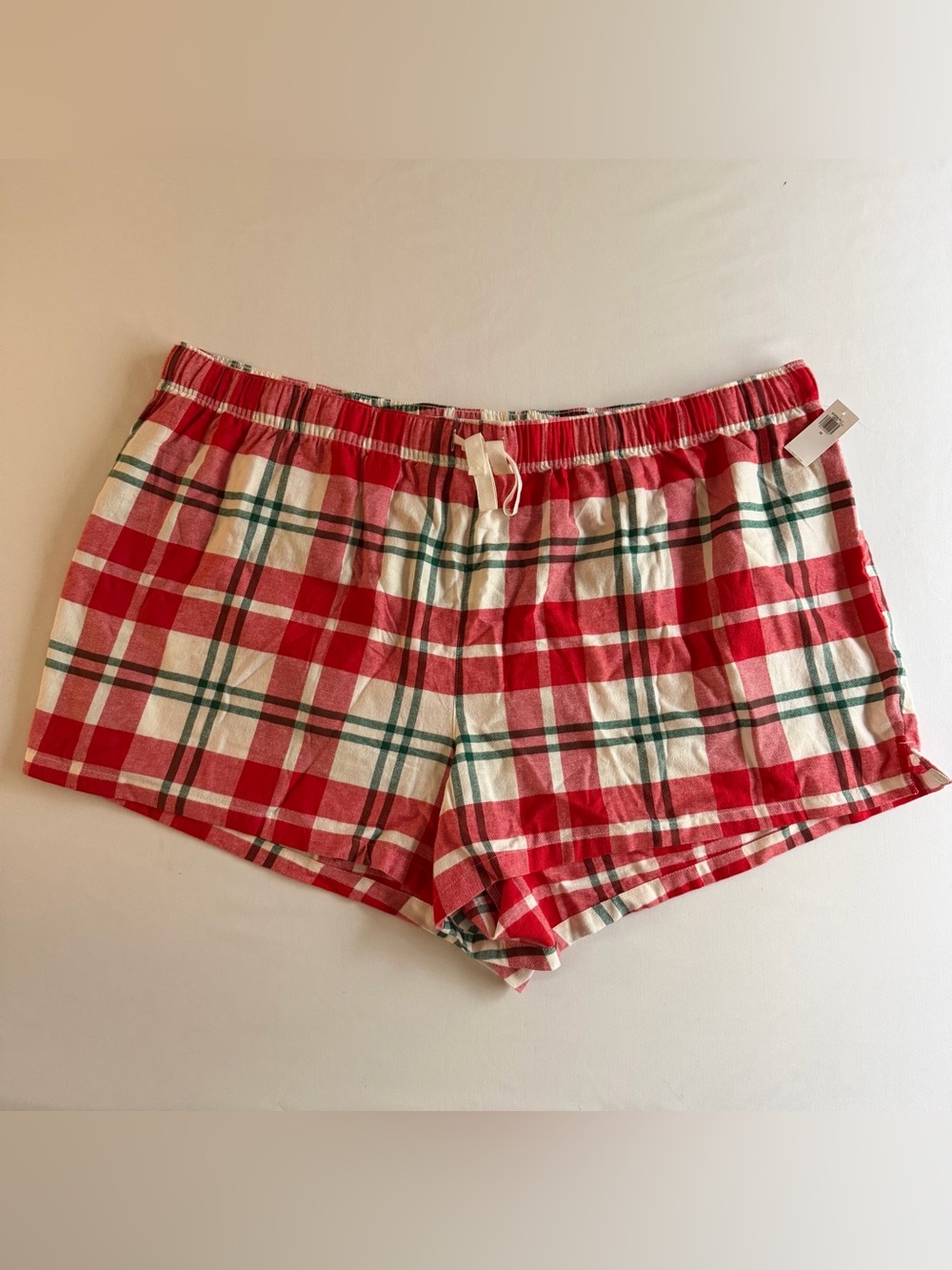 Old Navy Plaid Flannel Pajama Boxer Shorts Women 3X PLUS Red White Holiday